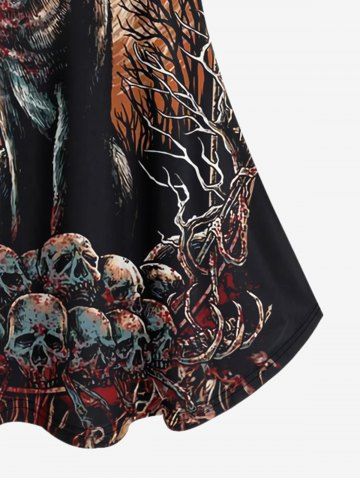 Gothic Wolf Tree Skulls Print Cold Shoulder Cami T-shirt