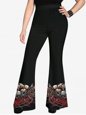 Gothic Skulls Bloody Branch Print Flare Pants