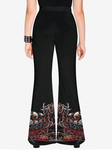 Gothic Skulls Bloody Branch Print Flare Pants
