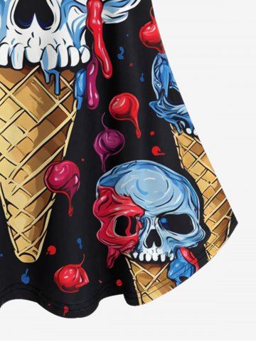 Gothic Skulls Ice Cream Floral Print Cold Shoulder Cami T-shirt