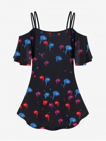 Gothic Skulls Ice Cream Floral Print Cold Shoulder Cami T-shirt