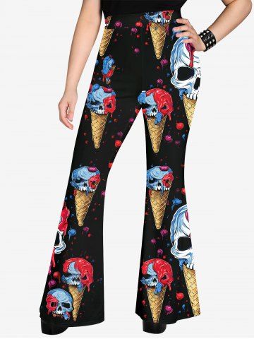 Gothic Skulls Ice Cream Floral Print Flare Pants