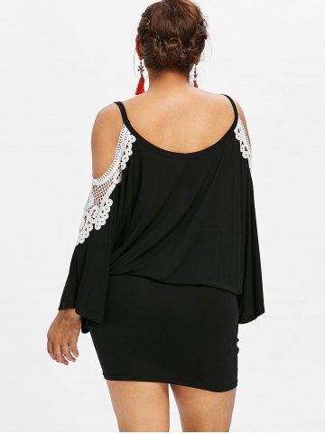 Plus Size Ruched Crochet Floral Cold Shoulder Dress