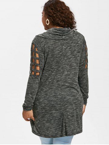 Plus Size Marled Braided Sleeves Cowl Neck T-shirt