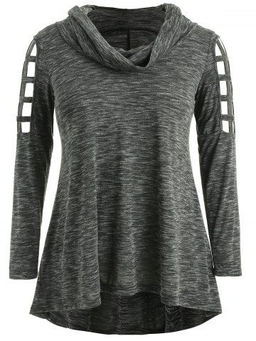 Plus Size Marled Braided Sleeves Cowl Neck T-shirt
