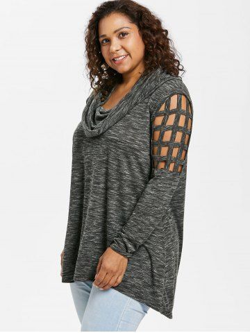 Plus Size Marled Braided Sleeves Cowl Neck T-shirt