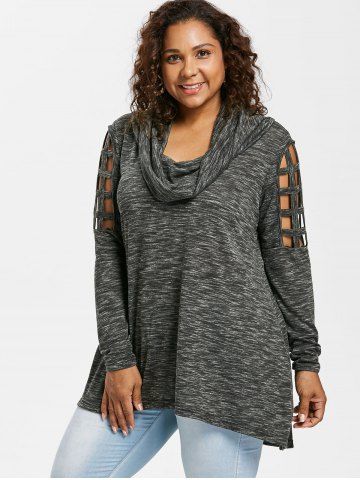 Plus Size Marled Braided Sleeves Cowl Neck T-shirt
