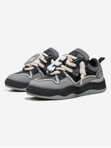 Zapatos Bottom con Cordones y Estampado de Letras de Bloqueo de Color - BLACK - EU 44