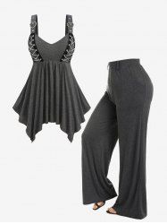 Chains Braided Heart Buckle Handkerchief Tank Top and Wide Leg Pull On Pants Plus Size Outfits -  
