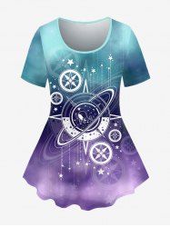 Plus Size Galaxy Ombre Colorblock Print T-shirt -  