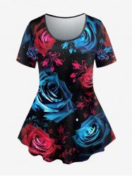 Plus Size Rose Glitter Print Valentines T-shirt -  