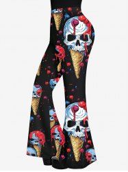 Gothic Skulls Ice Cream Floral Print Flare Pants -  