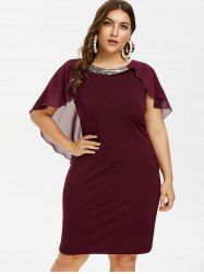 Plus Size Sequins Back Chiffon Overlay Dress -  