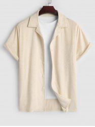 Chemise en Tissu Texturé en Couleur Unie Manches Courtes à Col Revers - café lumière XXL