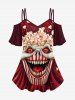 Gothic Clown Popcorn Printed Cold Shoulder Cami T-shirt and Flare Pants Outfit -  