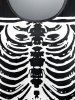Ensemble de T-shirt D'Halloween Squelette Imprimée Costume de Grande Taille et de Pantalon Evasé - Noir 