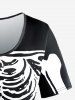 Ensemble de T-shirt D'Halloween Squelette Imprimée Costume de Grande Taille et de Pantalon Evasé - Noir 