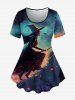 Halloween Costume Hat Girl Moon Tree House Glitter Printed T-shirt and Flare Pants Plus Size Matching Set -  