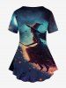Halloween Costume Hat Girl Moon Tree House Glitter Printed T-shirt and Flare Pants Plus Size Matching Set -  