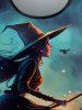 Halloween Costume Hat Girl Moon Tree House Glitter Printed T-shirt and Flare Pants Plus Size Matching Set -  