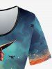Halloween Costume Hat Girl Moon Tree House Glitter Printed T-shirt and Flare Pants Plus Size Matching Set -  