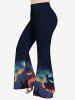 Halloween Costume Hat Girl Moon Tree House Glitter Printed T-shirt and Flare Pants Plus Size Matching Set -  