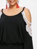 Plus Size Ruched Crochet Floral Cold Shoulder Dress -  
