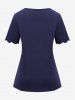 T-shirt Evidé Festonné Fleuri en Couleur Unie de Grande Taille - Bleu profond 4XL