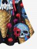 T-shirt à Bretelle Gothique Fleuri Crâne Imprimée à Epaule Dénudée - Noir L