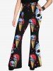 Gothic Skulls Ice Cream Floral Print Flare Pants -  