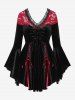 Gothic Plus Size Lace-up Cinched Ruched Lace Trim Velvet Flare Sleeves Top -  