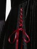 Gothic Plus Size Lace-up Cinched Ruched Lace Trim Velvet Flare Sleeves Top -  