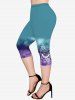 Plus Size Galaxy Ombre Print Pockets Capri Leggings -  