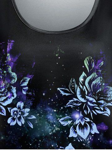 Plus Size Flower Galaxy Glitter Print Ombre Short Sleeves T-shirt