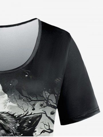 Gothic Wolf Moon Tree Painting Splatter Print Short Sleeves T-shirt
