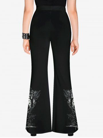 Gothic Wolf Moon Tree Painting Splatter Print Flare Pants