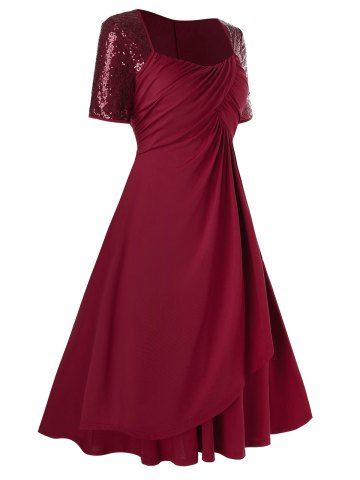 Plus Size Ruched Sparkling Sequin Tulip Hem Dress