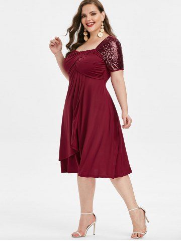 Plus Size Ruched Sparkling Sequin Tulip Hem Dress