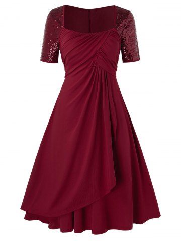 Plus Size Ruched Sparkling Sequin Tulip Hem Dress