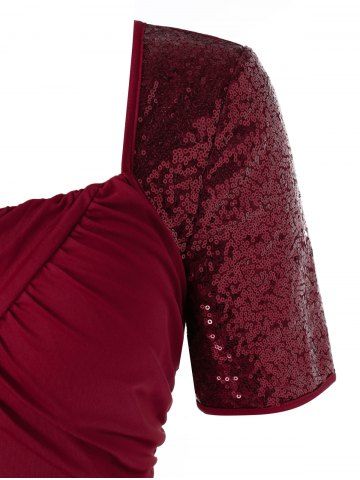 Plus Size Ruched Sparkling Sequin Tulip Hem Dress