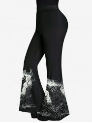 Gothic Wolf Moon Tree Painting Splatter Print Flare Pants - 3x