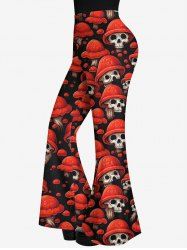 Gothic Skull Mushroom Hat Print Flare Pants -  