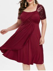 Plus Size Ruched Sparkling Sequin Tulip Hem Dress -  