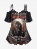 Wolf Tree Skulls Print Cold Shoulder Cami T-shirt And Skulls Bloody Branch Print Flare Pants Gothic Outfit -  