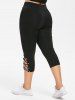 Pantalon Capri avec Lacets et Rivets Grande-Taille - Noir M | US 10