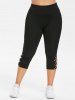 Pantalon Capri avec Lacets et Rivets Grande-Taille - Noir 1X | US 14-16