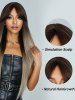 Women's Middle Part Bangs Chocolate Color Ombre Long Silky Straight Synthetic Wig -  