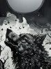 T-shirt Gothique Peinture Eclaboussée Loup et Lune Imprimés à Manches Courtes - Noir 1X