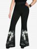Gothic Wolf Moon Tree Painting Splatter Print Flare Pants -  