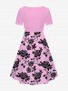Plus Size Flower Print Cinched Dress -  